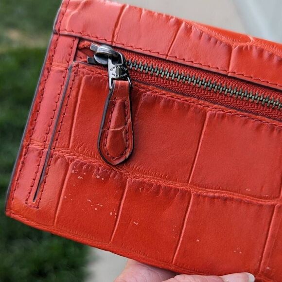 Coach Crocodile Embossed Leather Soft Wallet in Deep Coral (58047) - Picture 9 of 9